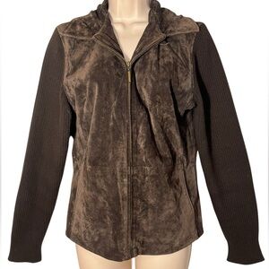 FABIO brown genuine leather with sweater sleeves jacket sz Medium vintage Y2K